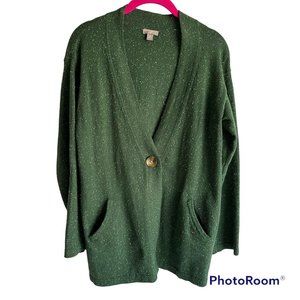 J.JILL Forest Green‎ Speckled Cotton Angora Blend Ladies Minimalist Cardigan, PS